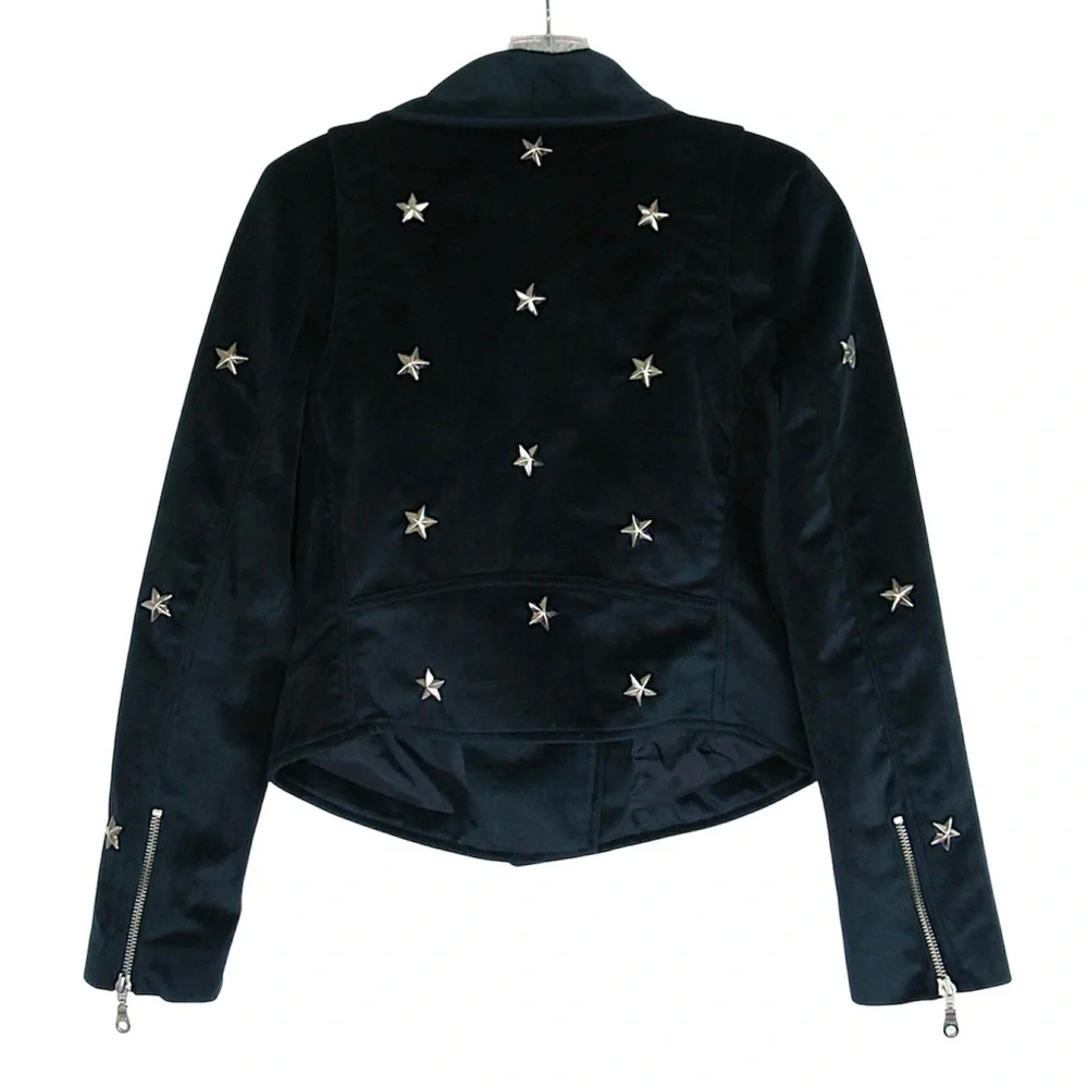 REBECCA MINKOFF Wes Star-Studded Velour Moto Jacket Women's Size XS